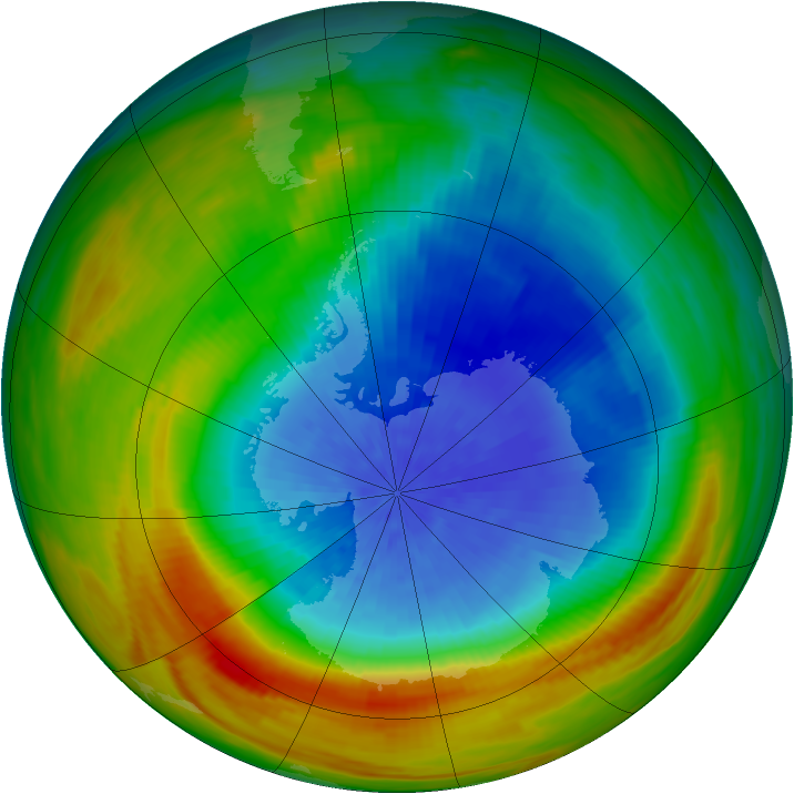 Antarctic ozone map for 03 October 1982